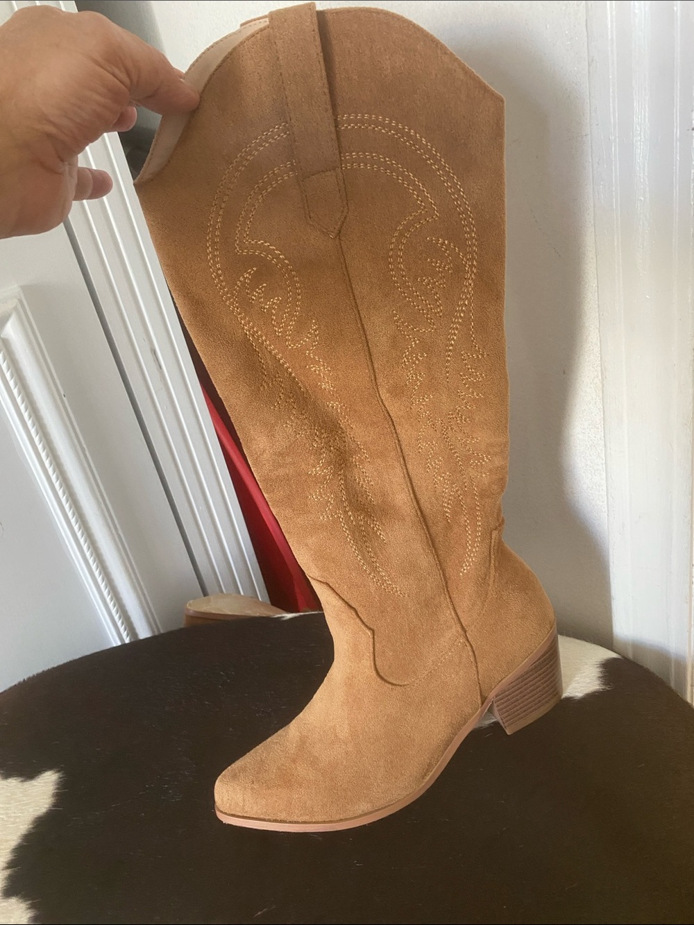 Women's Suede Over-the-Knee Western Boot in Tan new